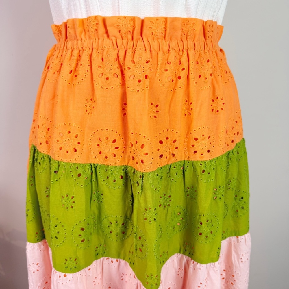 💋Anthropologie Hitch eyelet Orange, Green, and Cream Maxi Skirt size XS - Picture 5 of 11